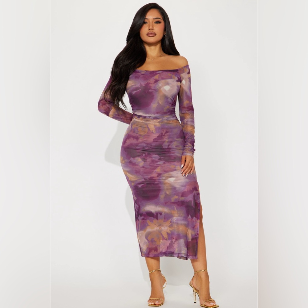 Fashion Nova Off Shoulder Mesh Maxi Dress - Large